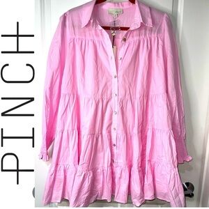 NWT Pinch dress mini baby‎ Pink Cotton tiered long sleeve. Lined. Shirt dress. M